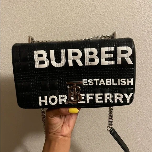 Burberry Bags Patent Quilted Horseferry Print Small Lola Bag